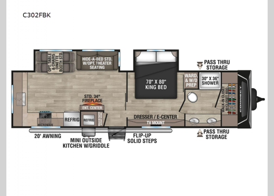 Floorplan - 2025 Connect C302FBK Travel Trailer