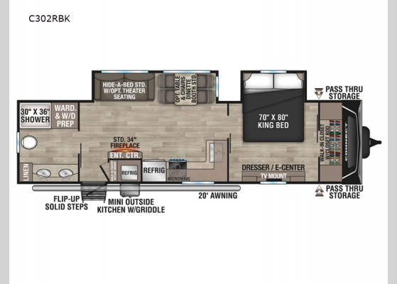 Floorplan - 2025 Connect C302RBK Travel Trailer