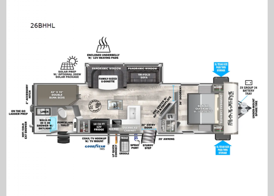 Floorplan - 2024 Salem Hemisphere Hyper-Lyte 26BHHL Travel Trailer