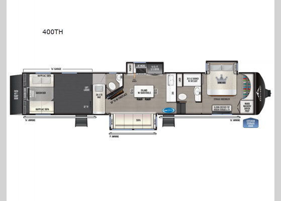 Floorplan - 2024 Takoda 400TH Toy Hauler Fifth Wheel