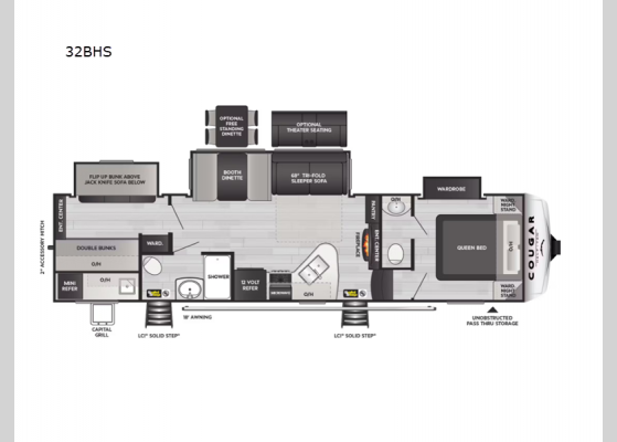 Floorplan - 2025 Cougar Half-Ton 32BHS Fifth Wheel