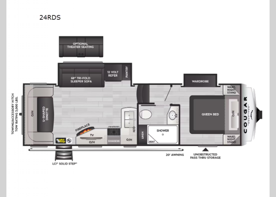 Floorplan - 2025 Cougar Half-Ton 24RDS Fifth Wheel