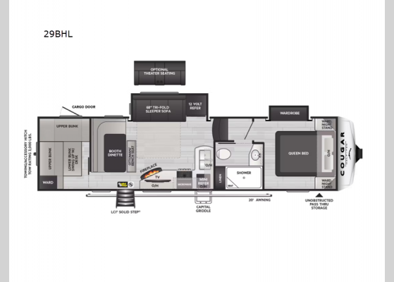 Floorplan - 2025 Cougar Half-Ton 29BHL Fifth Wheel