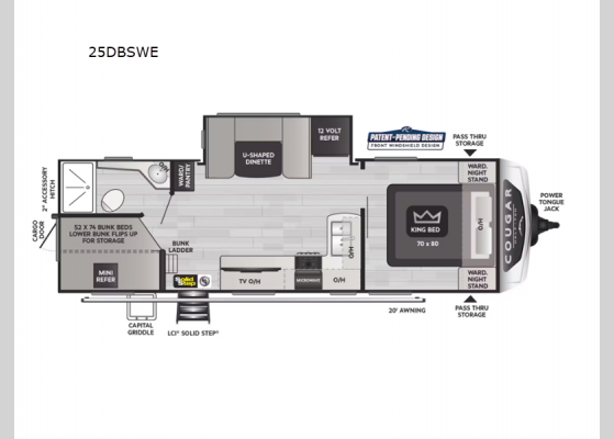 Floorplan - 2025 Cougar Half-Ton 25DBSWE Travel Trailer