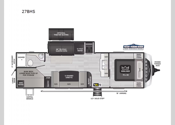 Floorplan - 2025 Cougar Half-Ton 27BHS Travel Trailer