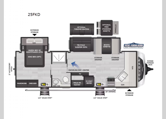 Floorplan - 2025 Cougar Half-Ton 25FKD Travel Trailer