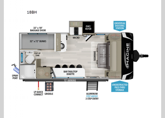 Floorplan - 2025 Imagine AIM 18BH Travel Trailer