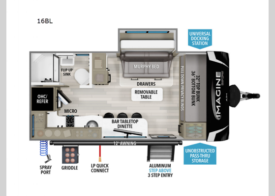 Floorplan - 2025 Imagine AIM 16BL Travel Trailer