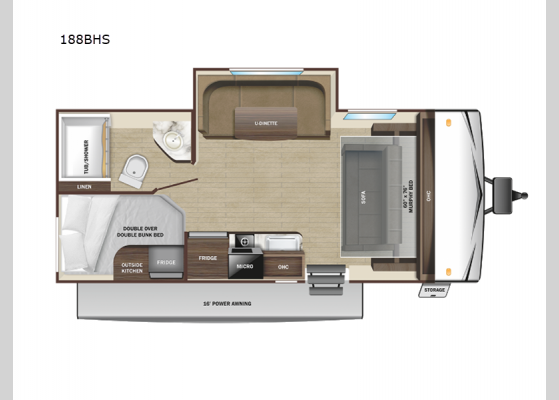 Floorplan - 2026 Open Range Conventional 188BHS Travel Trailer