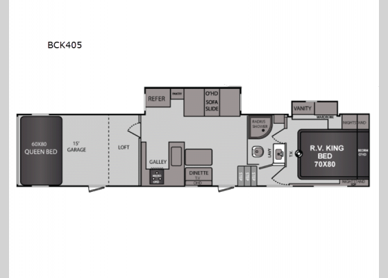 Floorplan - 2025 Blaze'n BCK405 Toy Hauler Fifth Wheel