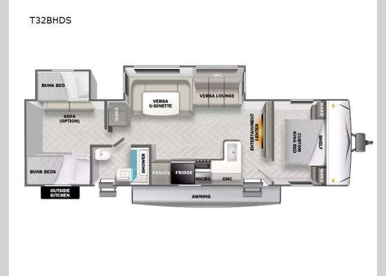 Floorplan - 2025 Wildwood T32BHDS Travel Trailer