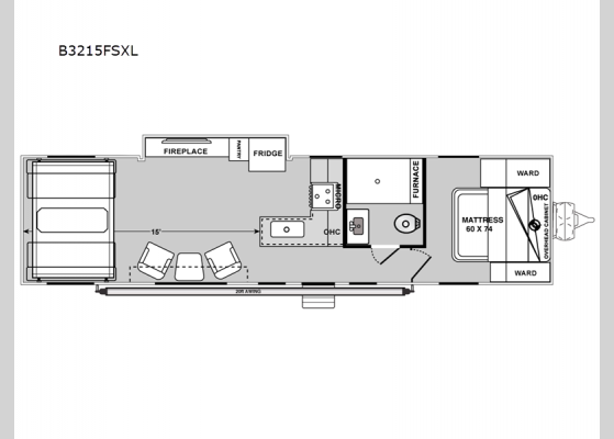 Floorplan - 2025 Blaze'n B3215FSXL Toy Hauler Travel Trailer