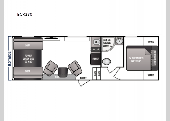 Floorplan - 2024 Blaze'n Limited BCR280 Toy Hauler Fifth Wheel