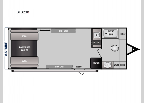 Floorplan - 2024 Blaze'n Limited BFB230 Toy Hauler Travel Trailer