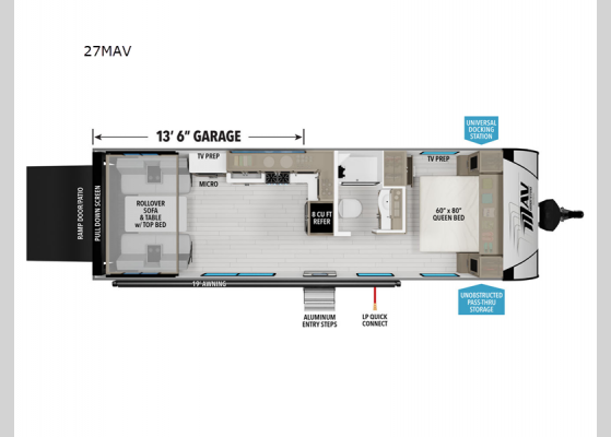 Floorplan - 2025 Momentum MAV 27MAV Toy Hauler Travel Trailer