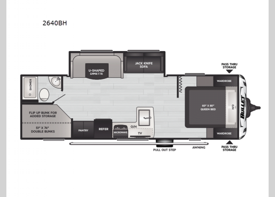 Floorplan - 2024 Bullet Crossfire Double Axle 2640BH Travel Trailer