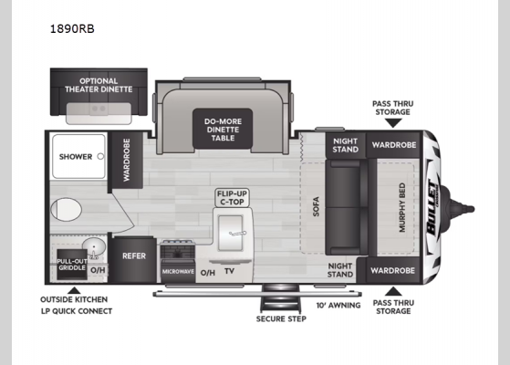 Floorplan - 2024 Bullet Crossfire Double Axle 1890RB Travel Trailer