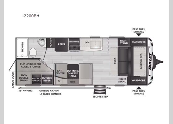 Floorplan - 2024 Bullet Crossfire Double Axle 2200BH Travel Trailer