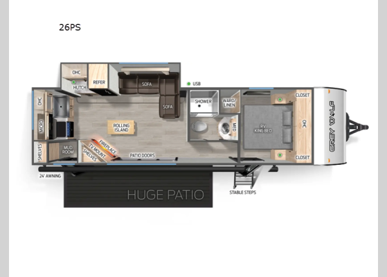 Floorplan - 2026 Cherokee Grey Wolf 26PS Travel Trailer