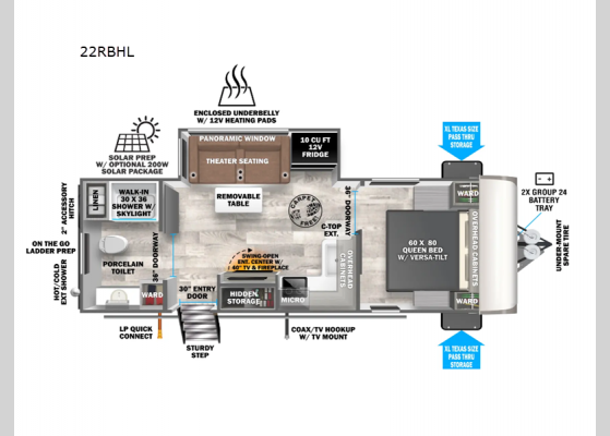 Floorplan - 2026 Salem Hemisphere Hyper-Lyte 22RBHL Travel Trailer