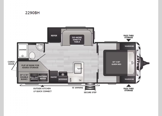 Floorplan - 2024 Bullet Crossfire Double Axle 2290BH Travel Trailer