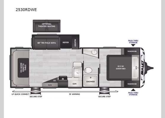 Floorplan - 2024 Bullet Crossfire Double Axle 2530RDWE Travel Trailer