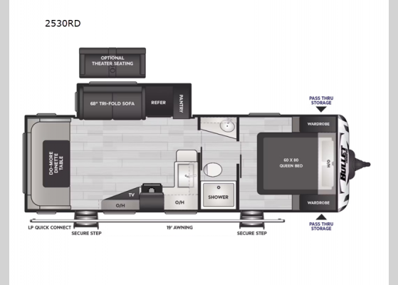 Floorplan - 2024 Bullet Crossfire Double Axle 2530RD Travel Trailer