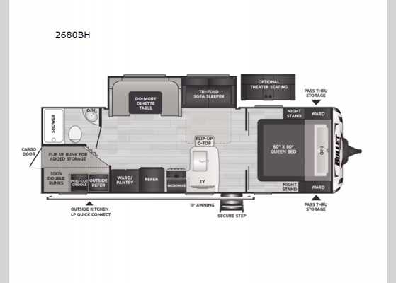 Floorplan - 2024 Bullet Crossfire Double Axle 2680BH Travel Trailer