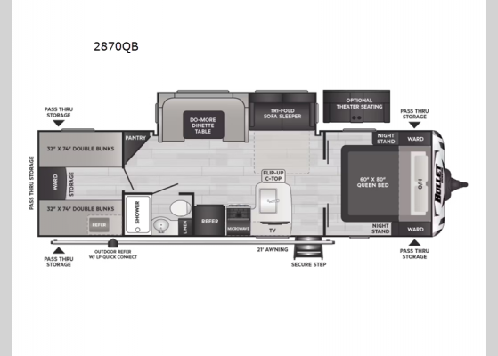 Floorplan - 2024 Bullet Crossfire Double Axle 2870QB Travel Trailer