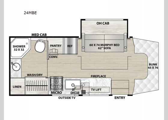 Floorplan - 2025 Prism Elite 24MBE Motor Home Class C - Diesel