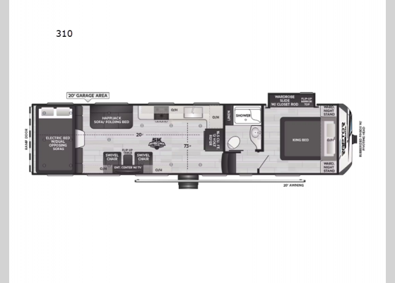 Floorplan - 2025 Raptor Carbon Series 310 Toy Hauler Fifth Wheel