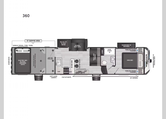 Floorplan - 2025 Raptor Carbon Series 360 Toy Hauler Fifth Wheel