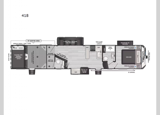 Floorplan - 2025 Raptor Carbon Series 418 Toy Hauler Fifth Wheel