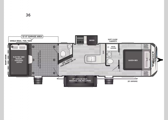 Floorplan - 2025 Raptor Carbon Series 36 Toy Hauler Travel Trailer