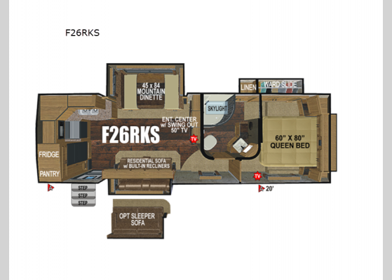 Floorplan - 2024 Glacier Peak Titanium Series F26RKS Fifth Wheel