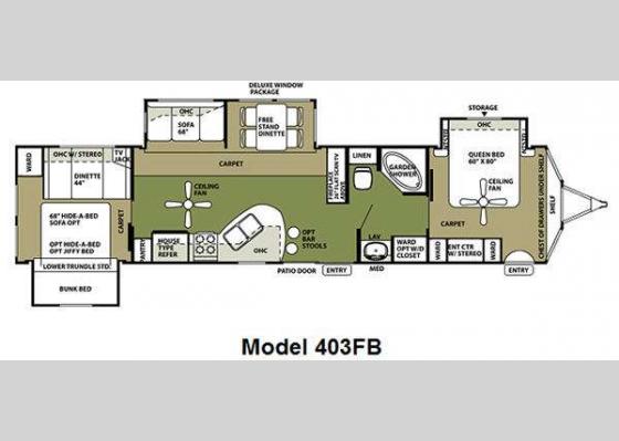 Floorplan - 2012 Wildwood Lodge 403FB Destination Trailer