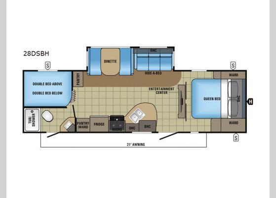 Floorplan - 2017 White Hawk 28DSBH Travel Trailer