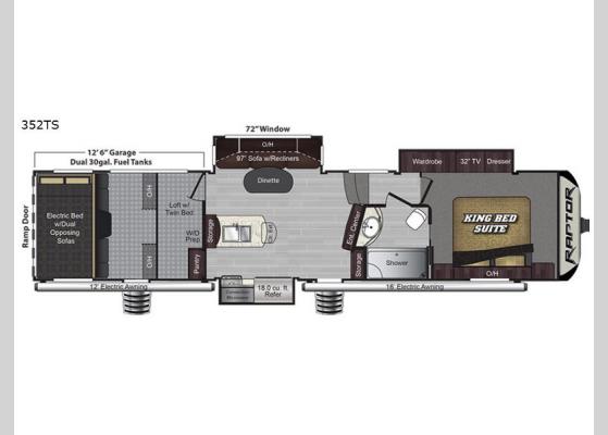 Floorplan - 2018 Raptor 352TS Toy Hauler Fifth Wheel