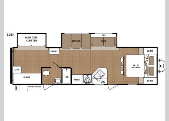 Floorplan - 2019 Aspen Trail 31BH Travel Trailer