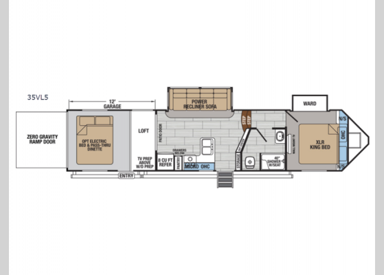 Floorplan - 2019 XLR Nitro 35VL5 Toy Hauler Fifth Wheel