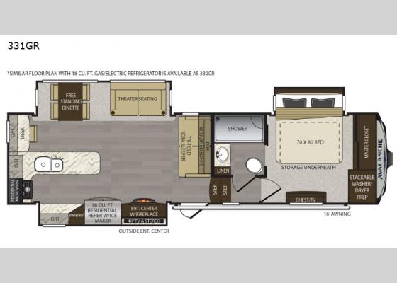 Floorplan - 2019 Avalanche 331GR Fifth Wheel