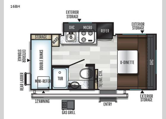 Floorplan - 2019 Flagstaff E-Pro 16BH Travel Trailer