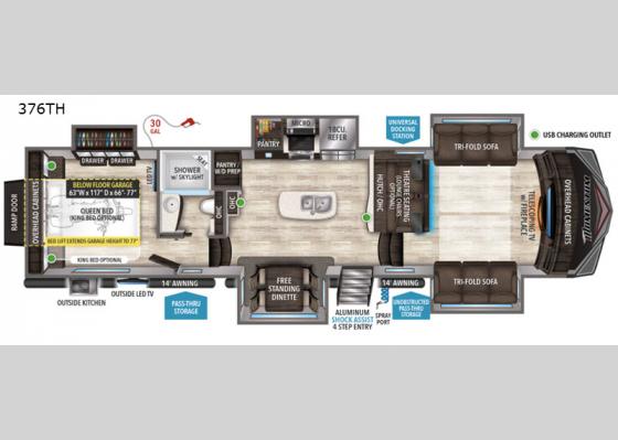 Floorplan - 2020 Momentum 376TH Toy Hauler Fifth Wheel