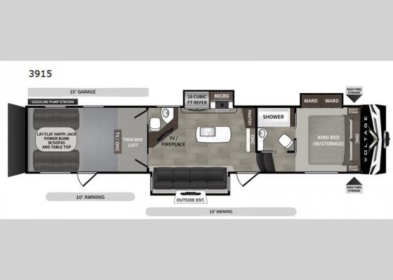 Floorplan - 2020 Voltage V3915 Toy Hauler Fifth Wheel