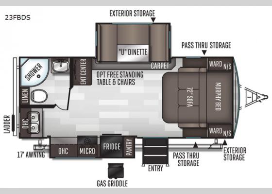 Floorplan - 2021 Flagstaff Super Lite 23FBDS Travel Trailer