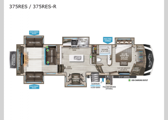 Floorplan - 2022 Solitude 375RES Fifth Wheel