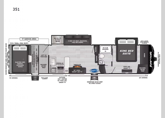 Floorplan - 2025 Raptor 351 Toy Hauler Fifth Wheel