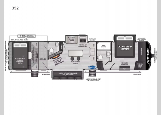 Floorplan - 2025 Raptor 352 Toy Hauler Fifth Wheel