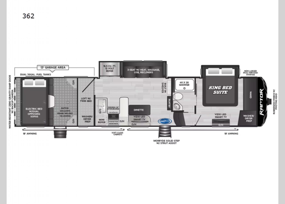 Floorplan - 2025 Raptor 362 Toy Hauler Fifth Wheel