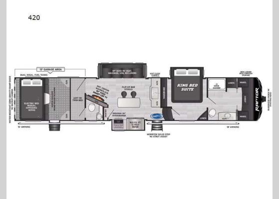 Floorplan - 2025 Raptor 420 Toy Hauler Fifth Wheel